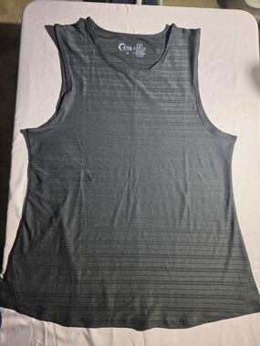 Black/Semi-striped Fabric Performance Tank